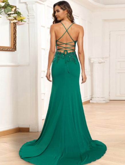 Prom Dresses Floral Dress Formal Sleeveless  Strap Stretch Satin with Sequin