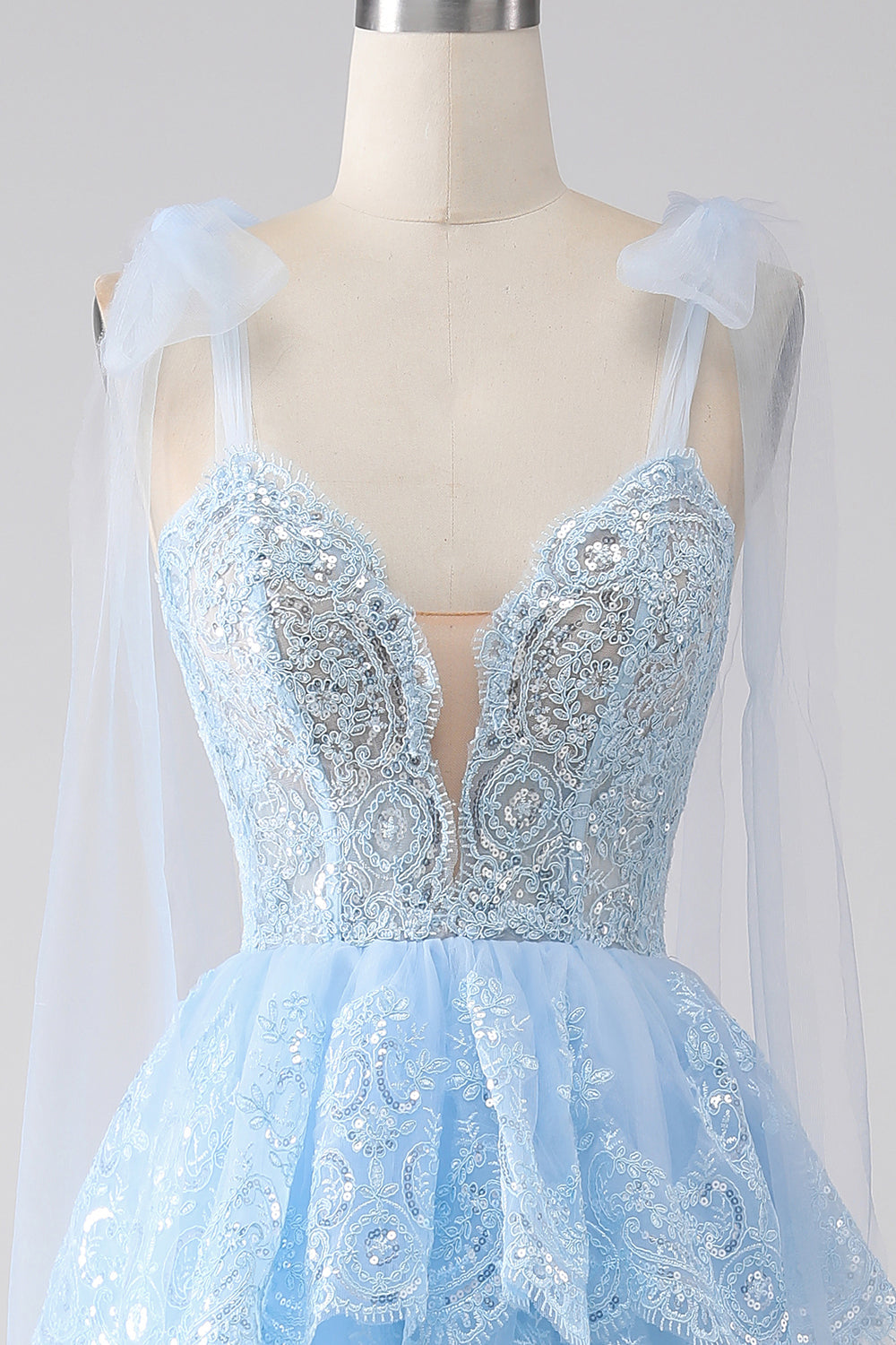 Spaghetti Straps Dark Blue Tiered Sequined Prom Dress with Appliques Sexy