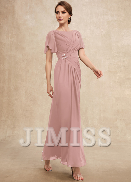 Beaded pleated A-line plunging ankle-length chiffon mother of the bride dress