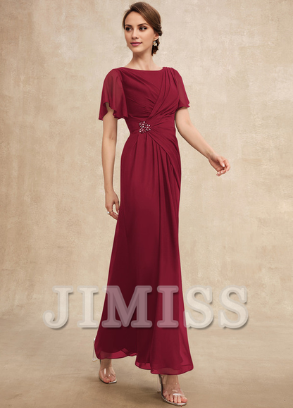 Beaded pleated A-line plunging ankle-length chiffon mother of the bride dress