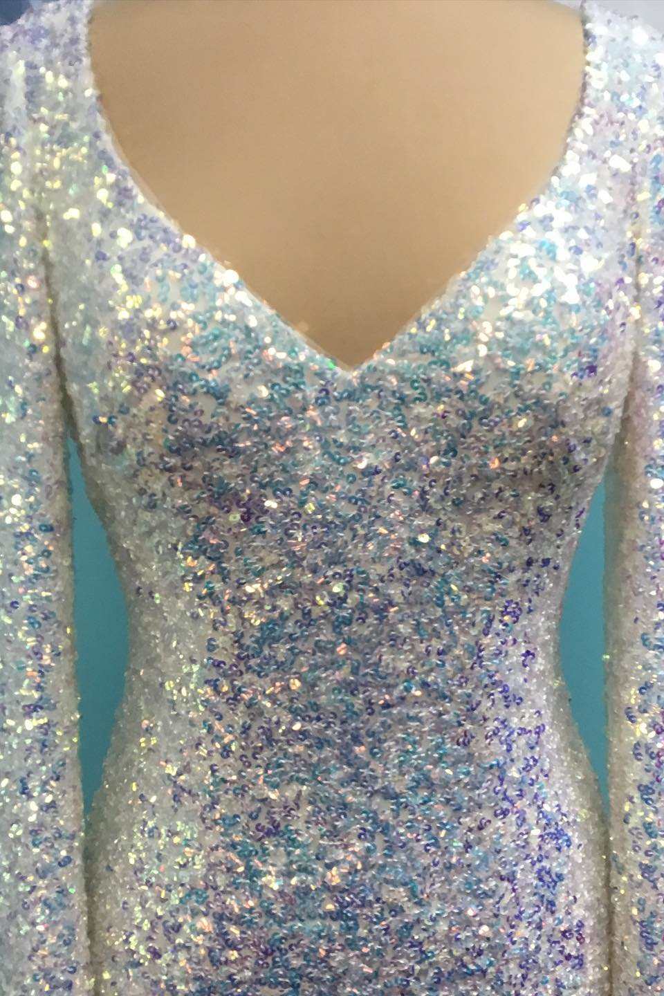 White Iridescent Sequin Open Back Short Homecoming Dress with Sleeves