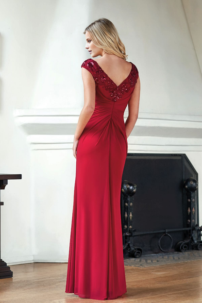 V-neck sequined lace and floor length mother of the bride dress