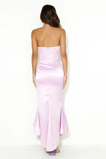 Jimiss off shoulder satin ruffle and floor length Prom dress