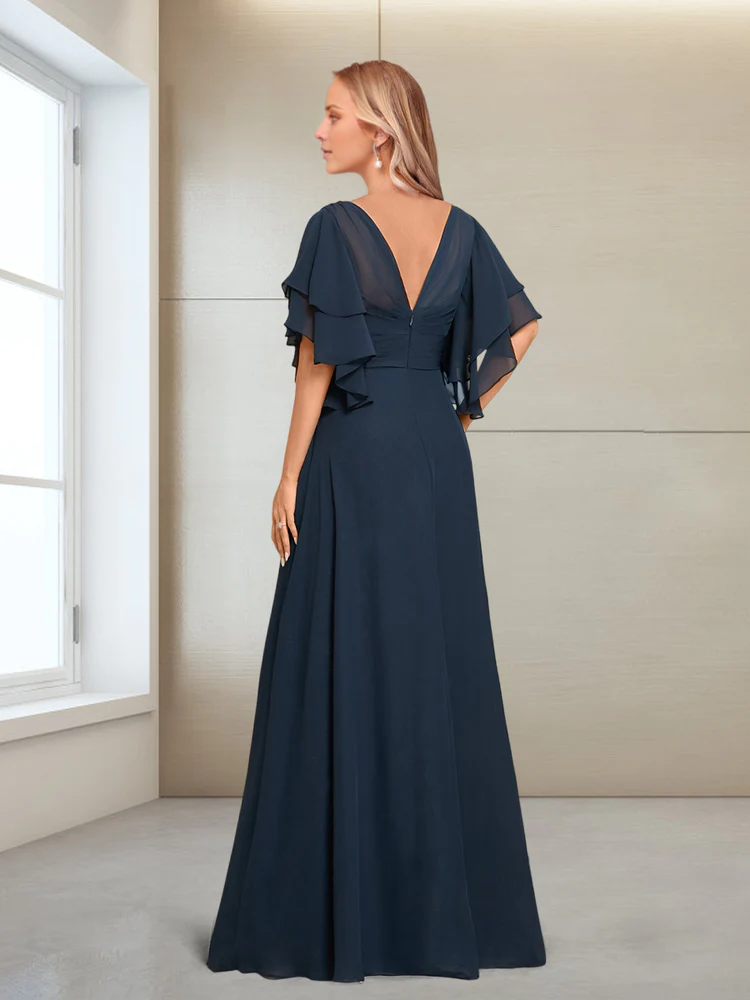 A-line/Princess V-neck and half sleeved mother of the bride dress