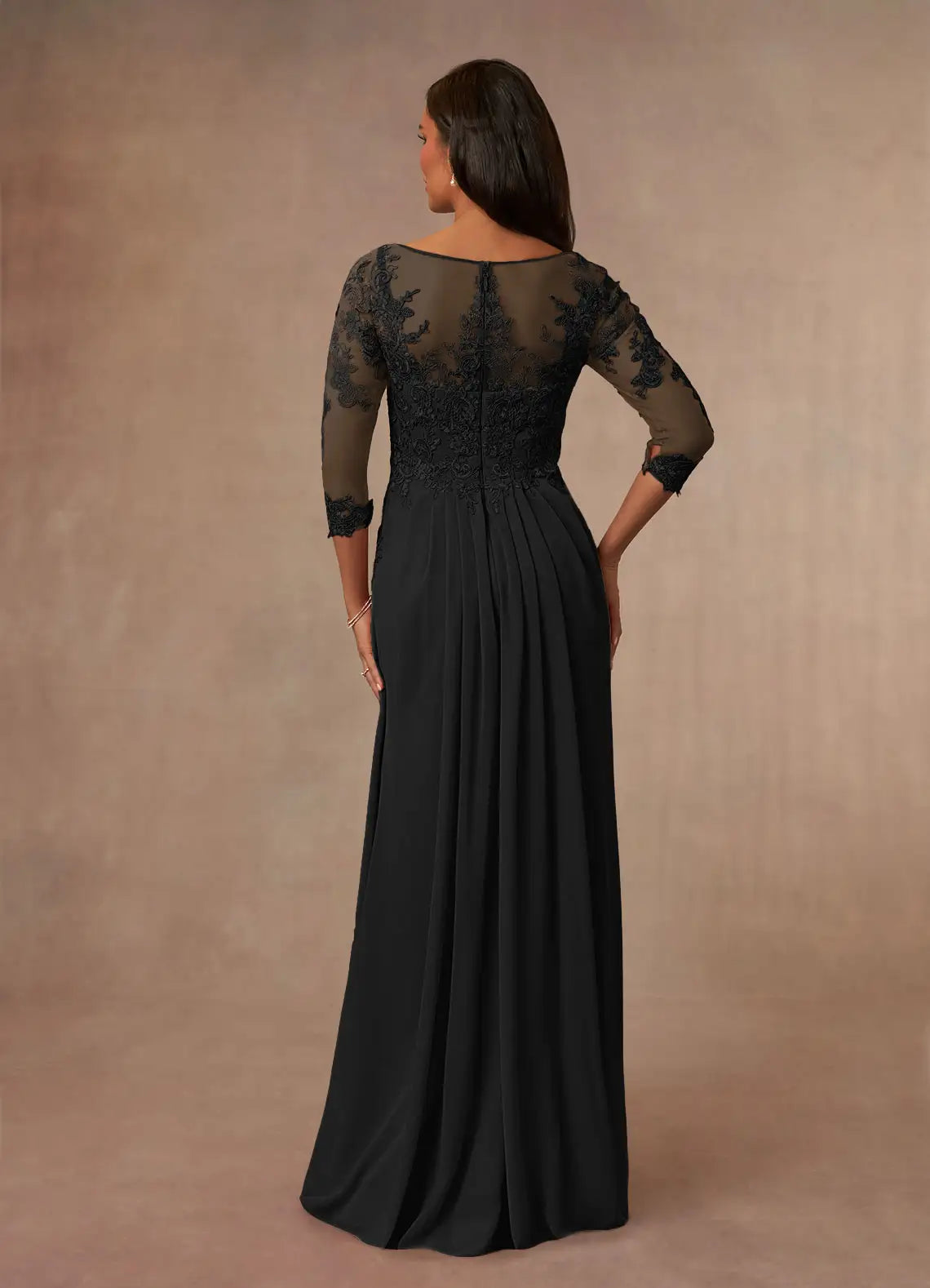 A-shaped spoon chiffon and ground length mother of bride dress