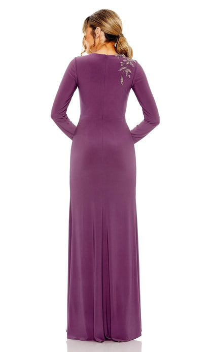 Fitted formal floral embroidery long sleeved and floor length Prom dress