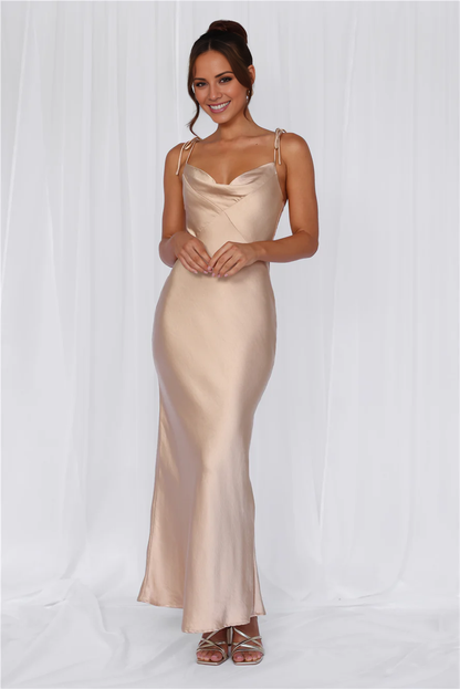 Jimiss Drop neckline satin backless and floor length Prom dress