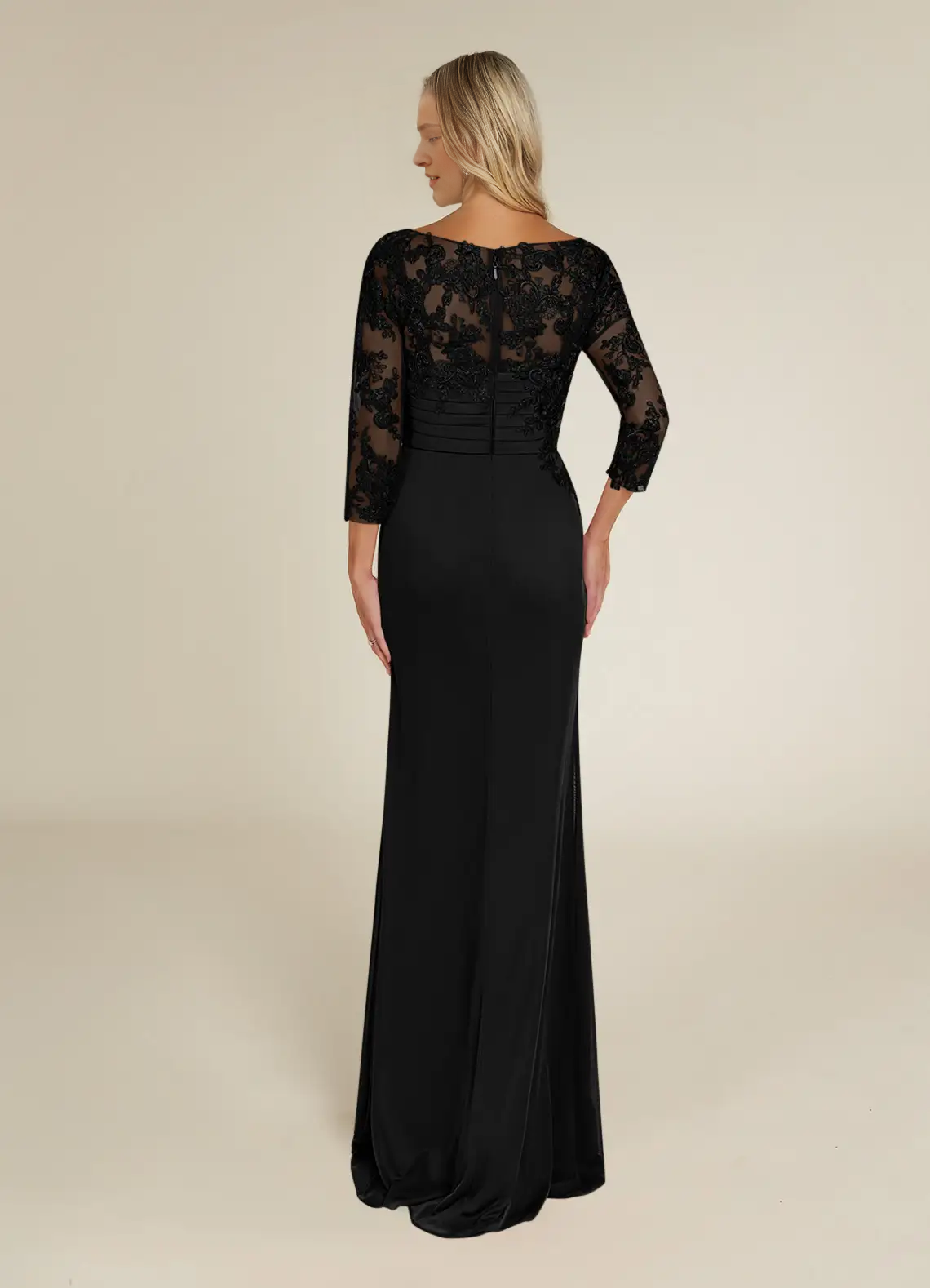 Round neck tight lace and floor length mother of bride dress