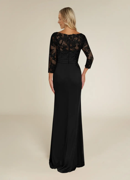 Round neck tight lace and floor length mother of bride dress