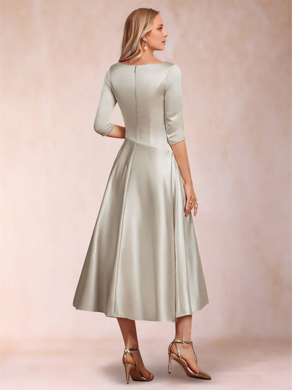A-line Princess Tea 3/4 Sleeve V-neck Mother of the bride dress