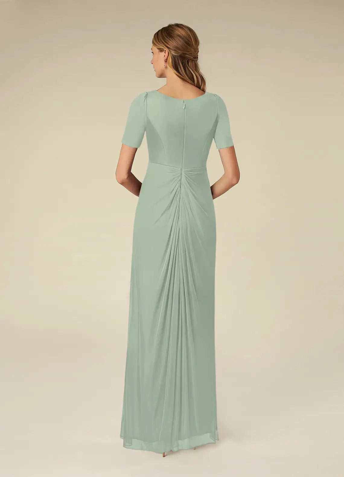 A-line short sleeve pleated mesh floor-length mother of the bride dress