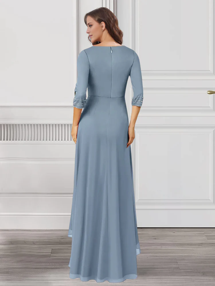 A-line/princess V-neck 3/4 sleeve ruffle hem mother of the bride dress