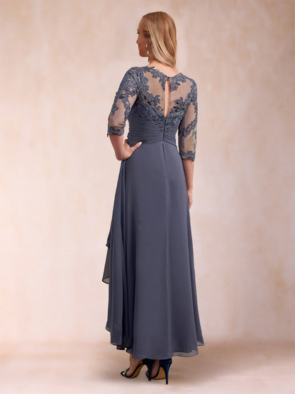 A Princess Asymmetric 3/4 Sleeve Sweetheart Mother of the Bride Dress