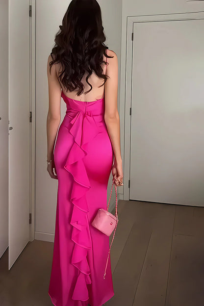 Jimiss charming tight thin shoulder strap purple red backless long Prom dress