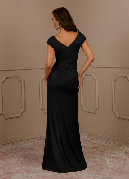 Mermaid V-neck pleated mesh and floor length mother of bride dress
