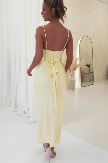 Thin shoulder straps pleated backless long Prom dress - Jimiss Dress