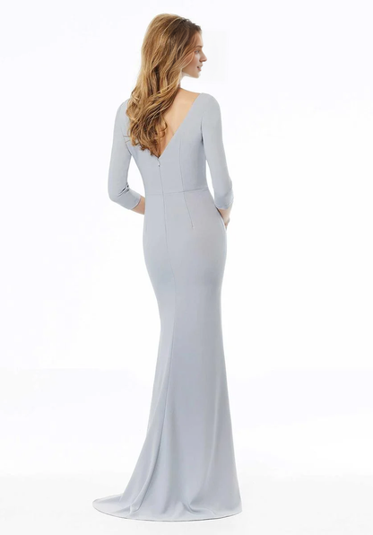 Deep V-illusion mesh lace and floor length mothers of the bride dresses