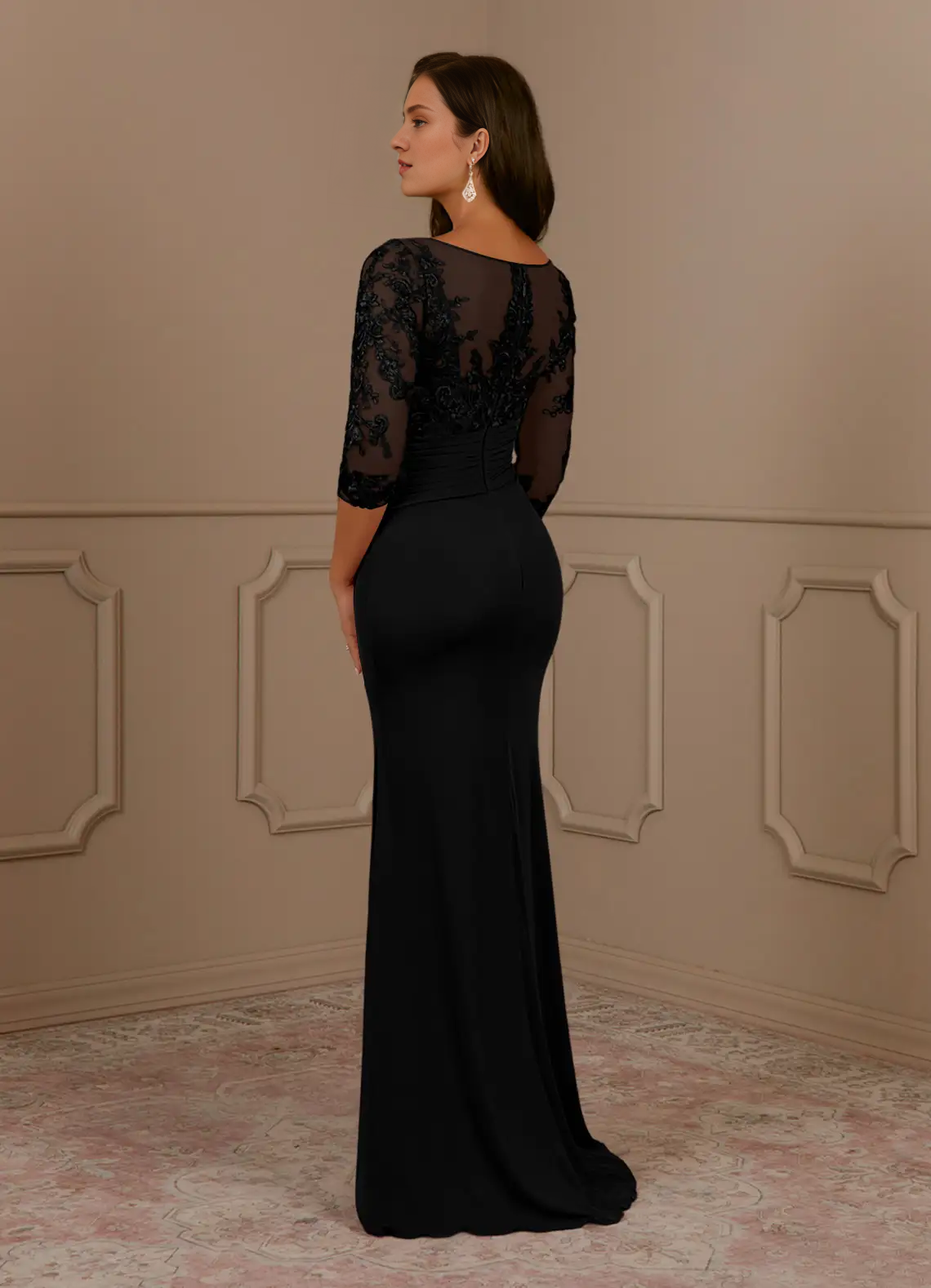 Mermaid lace long sleeved and floor length mother of bride dress