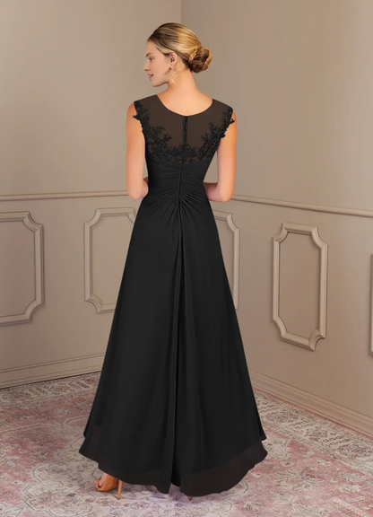 A-line tight spoon crepe and floor length mother of the bride dress