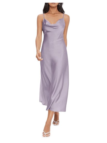 Sheath Spaghetti Strap Cowl Neck Long Slip Satin formal dresses Bridesmaid Dresses evening gown Prom Dress