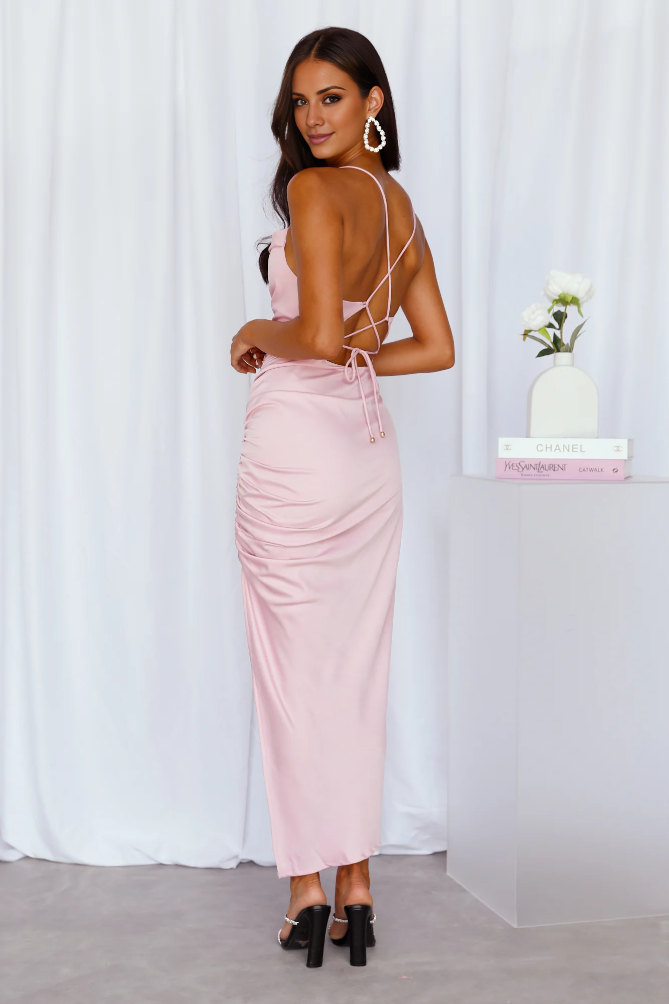 Jimiss Pendant Collar Thin Shoulder Strap Back Strap Side Split Long Prom Dress