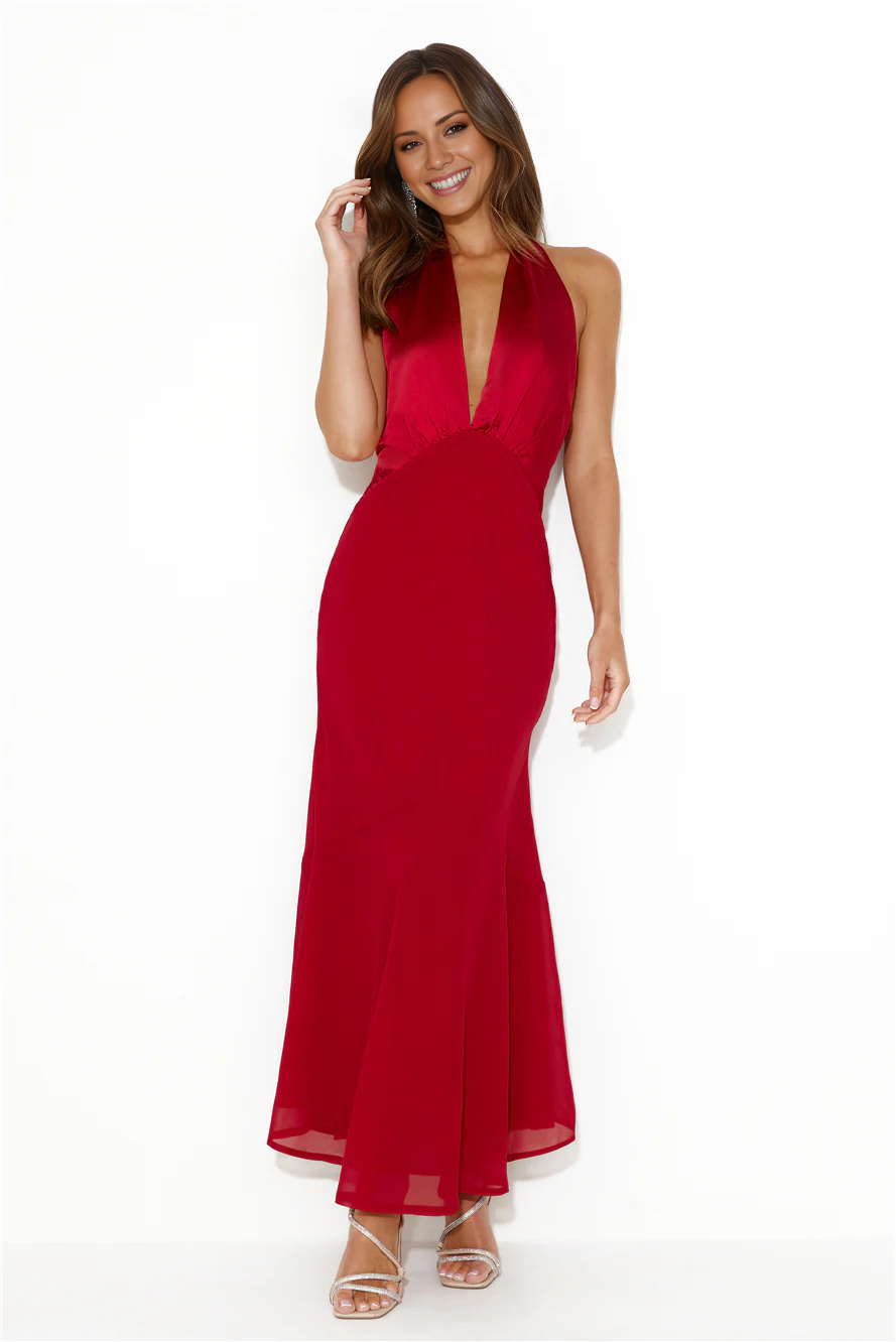 Jimiss deep V-neck hanging satin backless long Prom dress