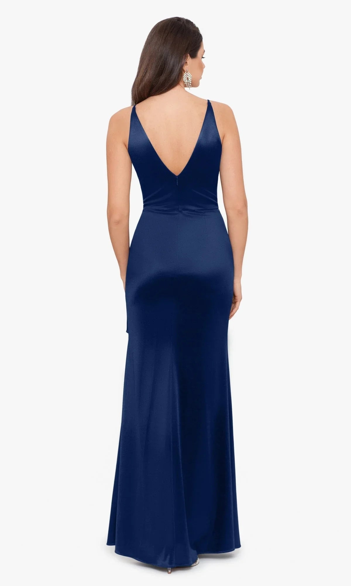 Deep V-shaped slim fit side slit and floor length dress