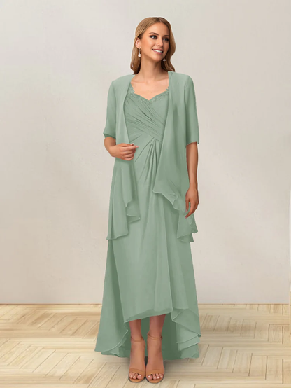 A-line princess sleeveless lotus leaf side length design, mother of the bride dress