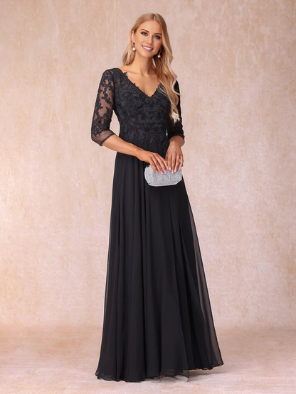 A-line/princess V-neck 3/4 sleeve length formal mother of the bride dress