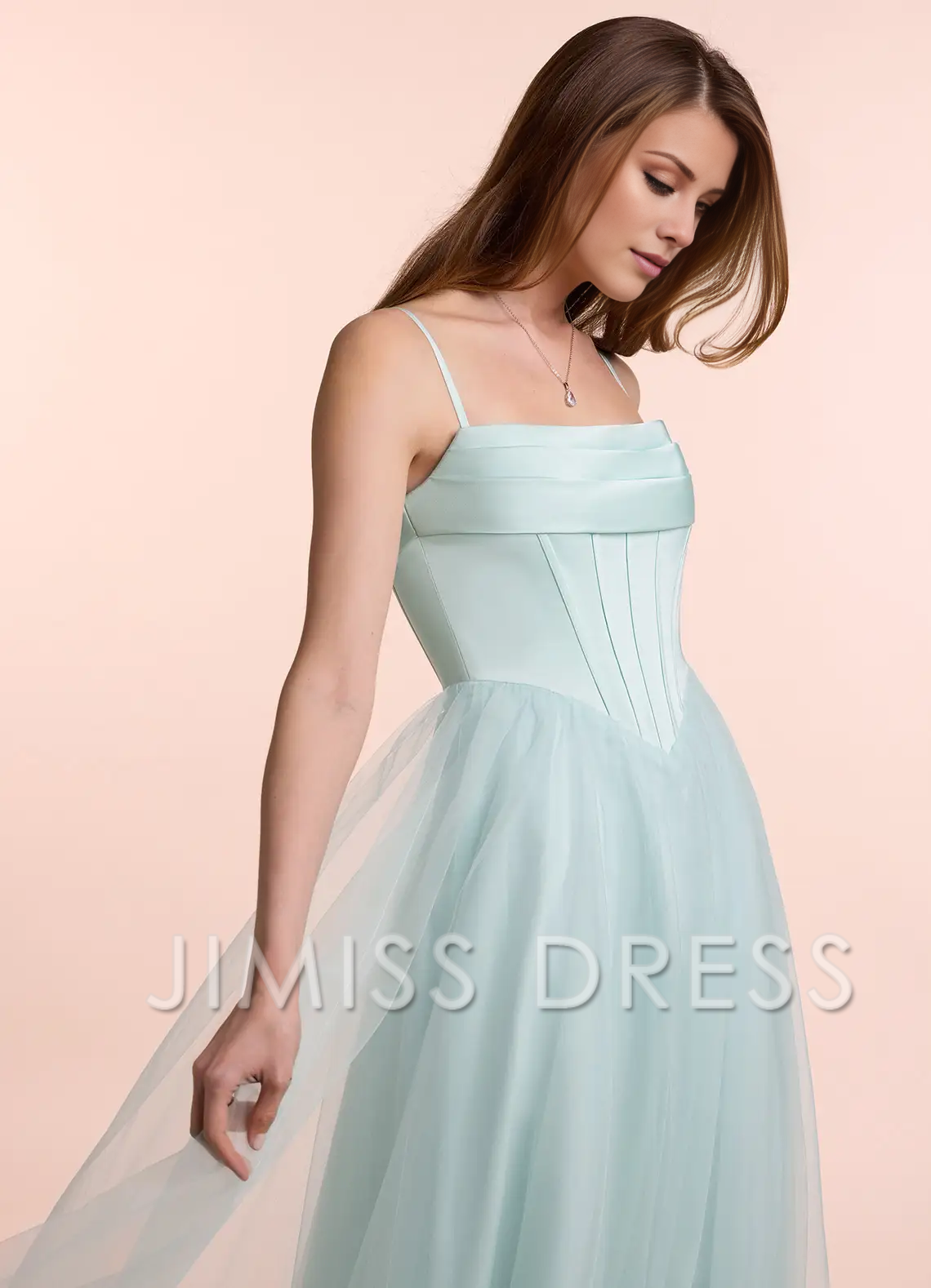 Jimiss - off shoulder collar sheer strapless and floor length Prom dress