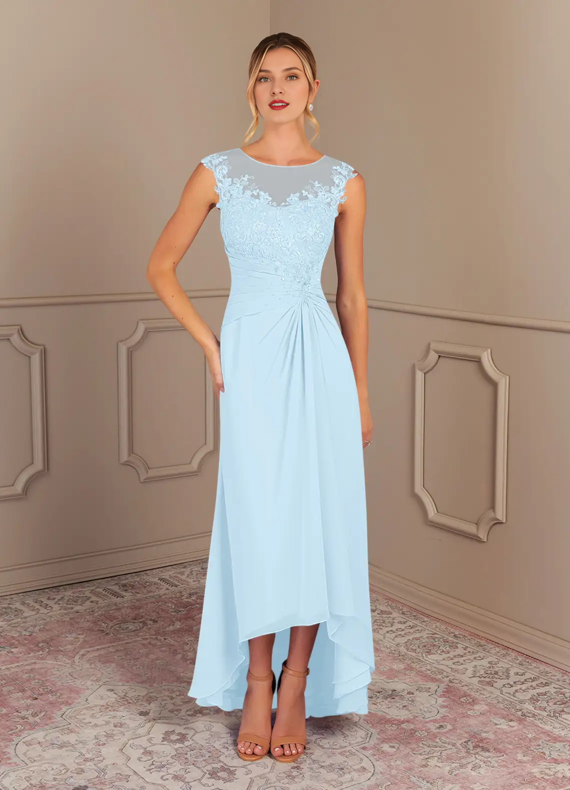 A-line tight spoon crepe and floor length mother of the bride dress