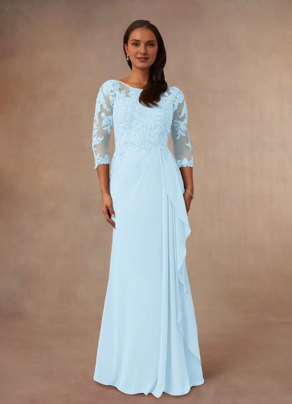 A-shaped spoon chiffon and ground length mother of bride dress