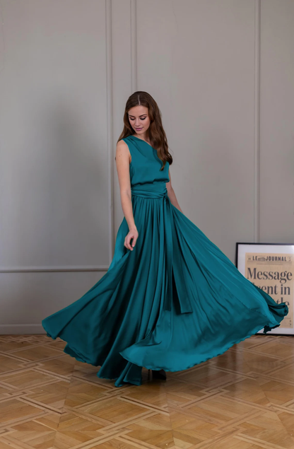 Jimiss - Asymmetric collar backless satin and floor length Prom dress
