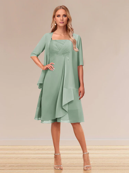 A-line princess half sleeved formal dress with ruffled edges mother of the bride dress