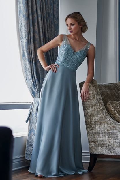 V-neck chiffon tight corset beaded mother of the bride dress