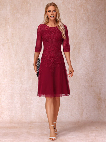 A-line/Princess Transparent Collar Half Sleeve Short Style Formal Mother of the bride Dress