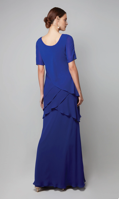 Chiffon high round neck straight tube side zipper layered skirt for formal long mothers of the bride dresses