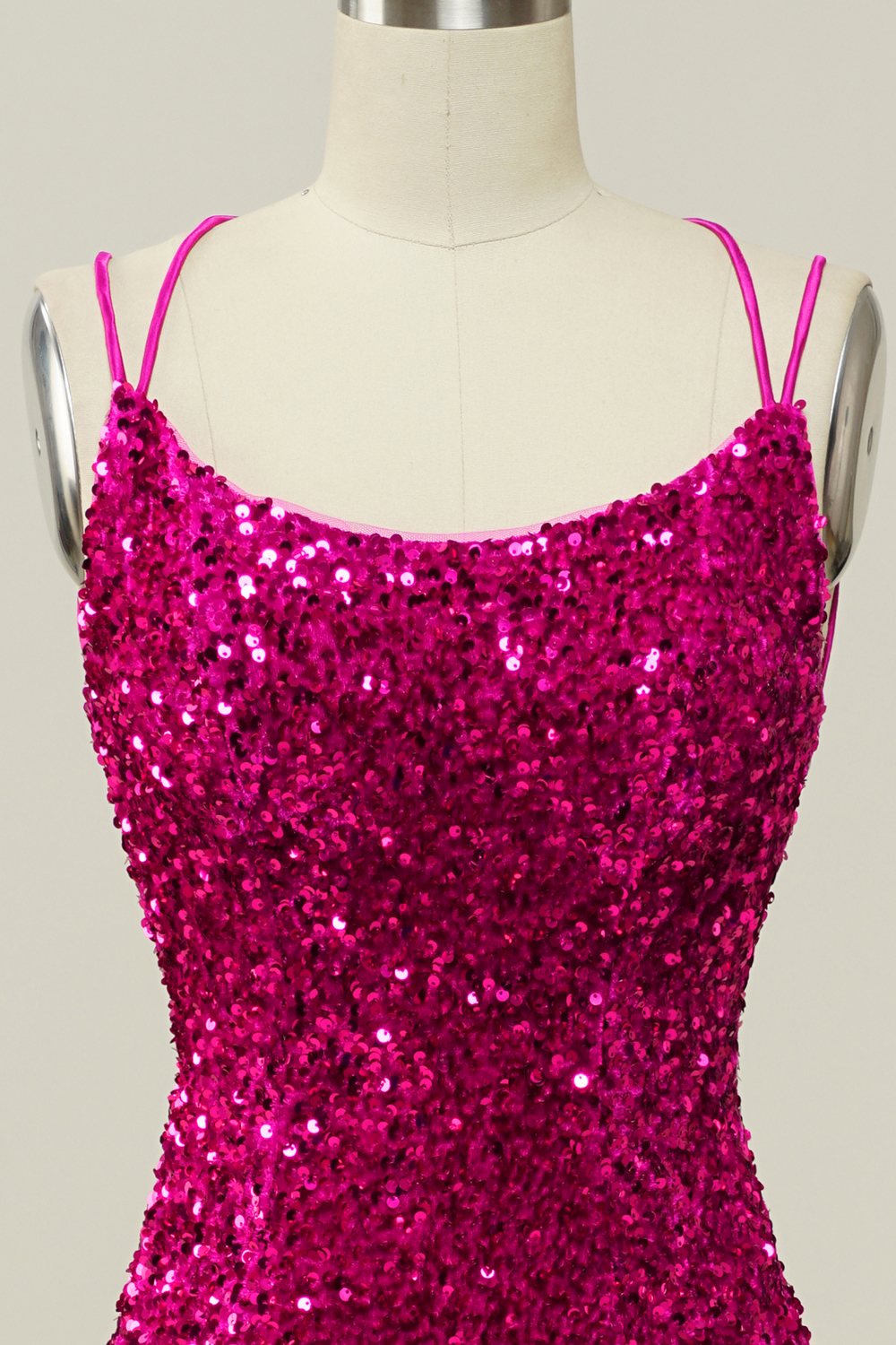 Sequin Spaghetti Straps Mermaid Prom Dress with Lace-up Back Sparkly