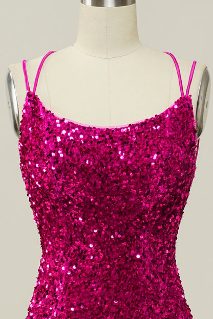 Sequin Spaghetti Straps Mermaid Prom Dress with Lace-up Back Sparkly