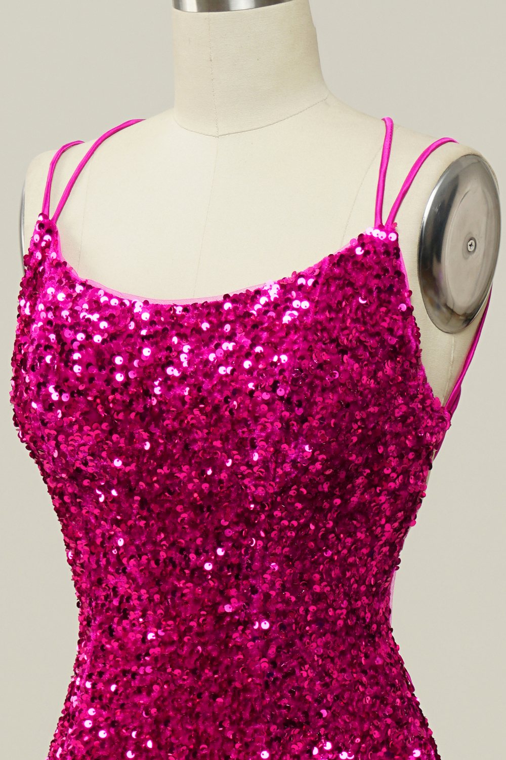 Sequin Spaghetti Straps Mermaid Prom Dress with Lace-up Back Sparkly