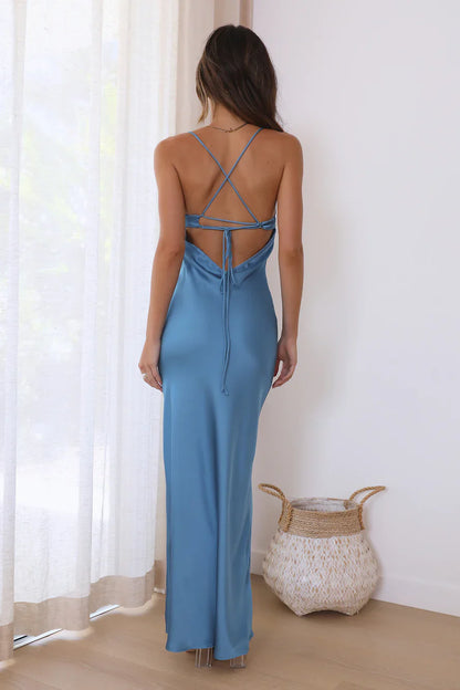 Jimiss thin shoulder strap backless satin long style Prom dress
