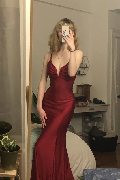 Jimiss Mermaid V-neck Back Strap Long Prom Dress