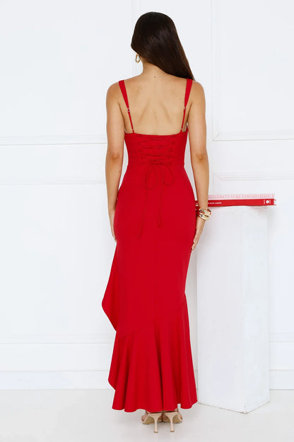 Jimiss square neckline satin backless ruffle edge length style Prom dress