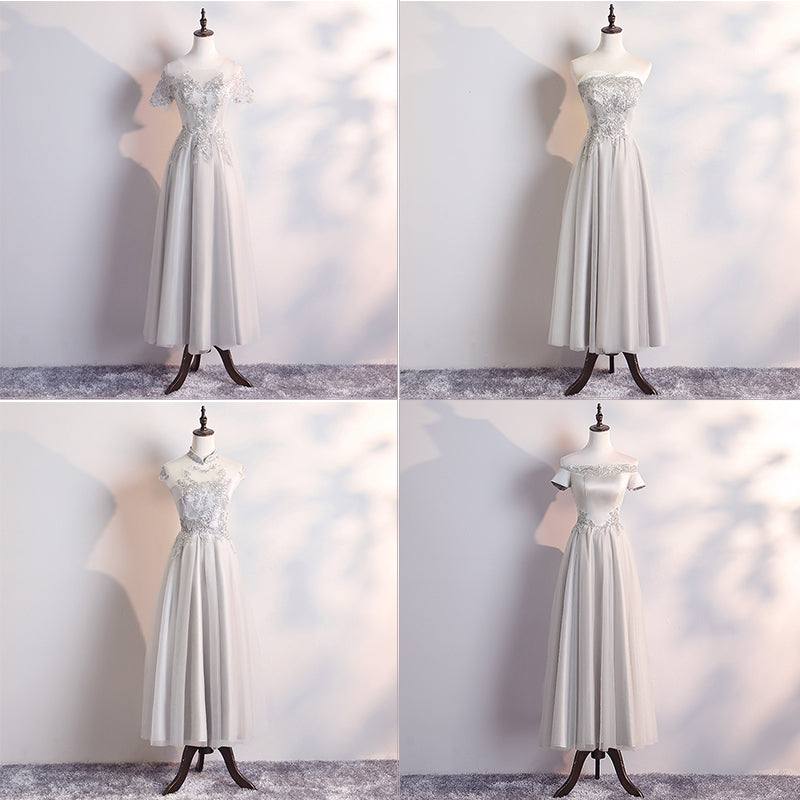 [Final Sale]Mix Match Dusty Rose and Silver Embroidery Bridesmaid Dress - RongMoon