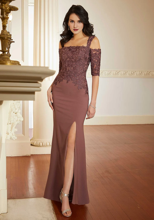Off shoulder collar tight corset beaded lace decal and floor length gown evening dresses