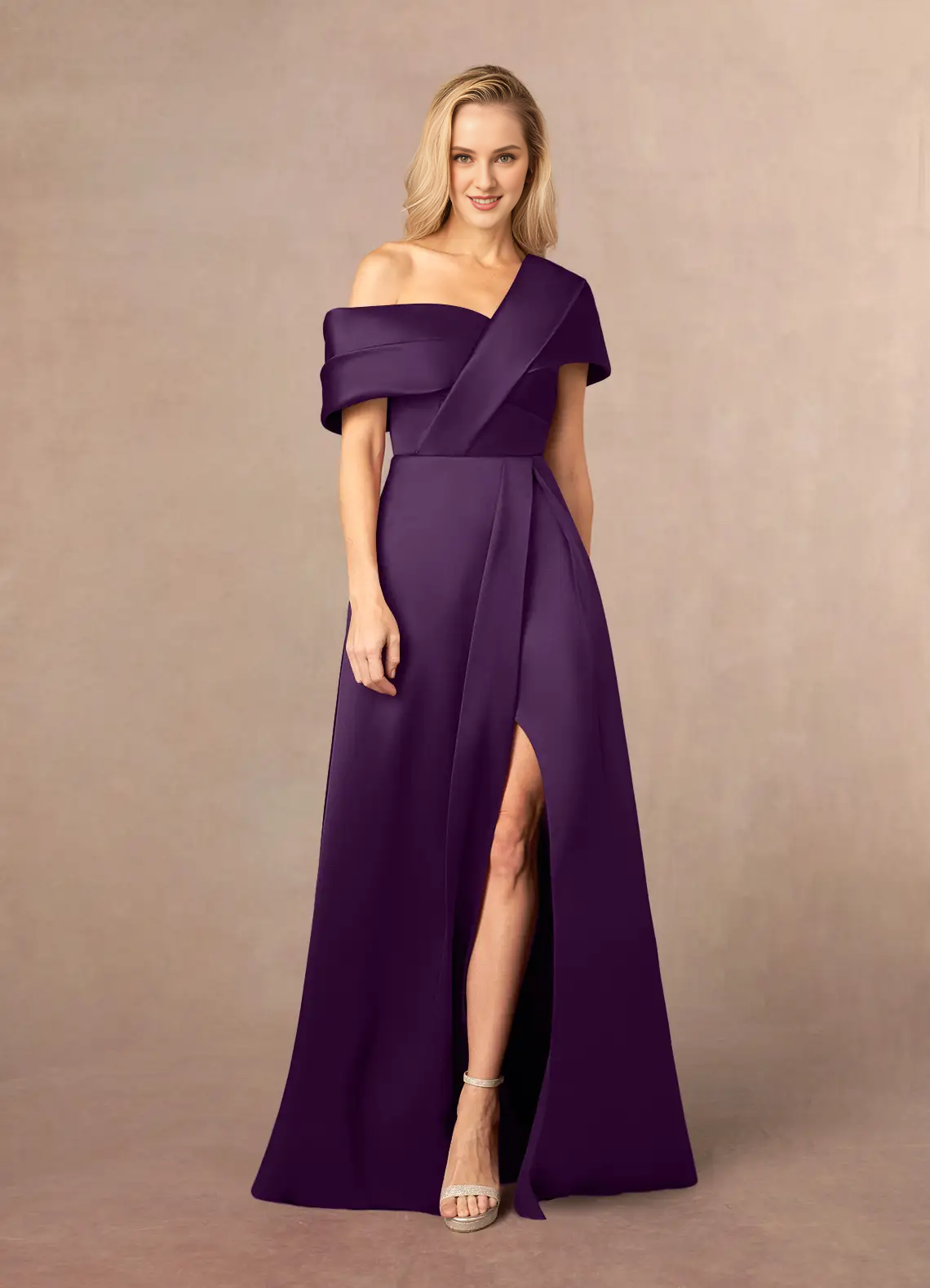 A-line single shoulder strap side slit and floor length mother of the bride dress