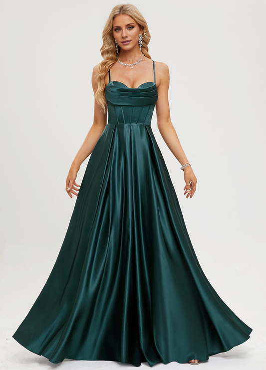 A-line sweetheart floor length satin prom dress