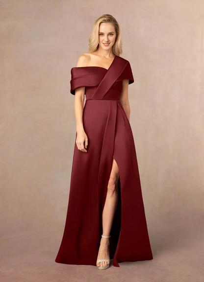 A-line single shoulder strap side slit and floor length mother of the bride dress