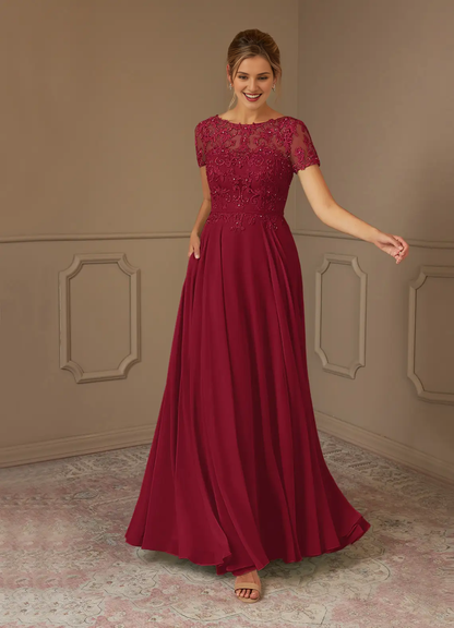 A-line boat collar sequins chiffon and floor length mother of the bride dress