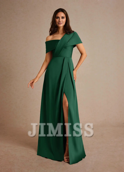 A-line pleated satin floor-length mother of the bride dress